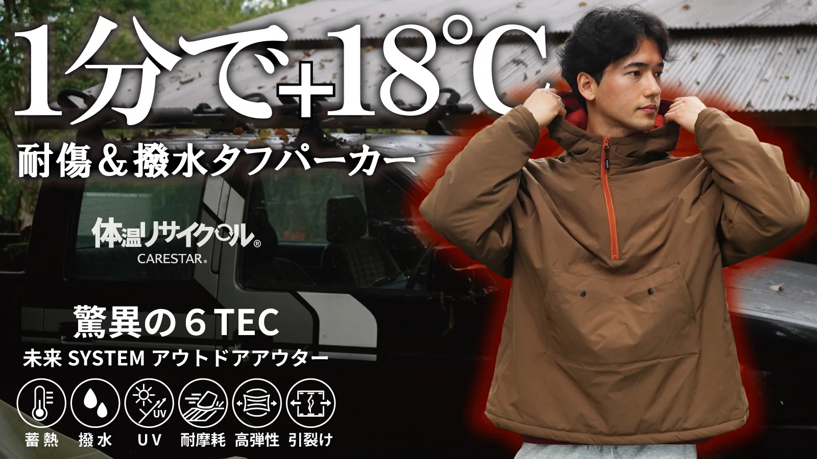 6TECパーカー。体温リサイクルによる暖かさと耐傷・撥水機能