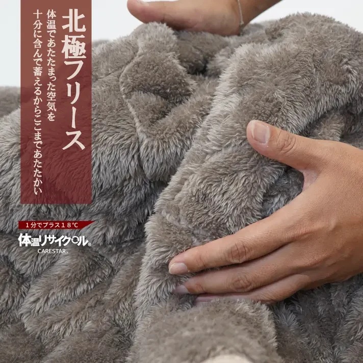 やわらかな北極フリースのボアに触れる様子
